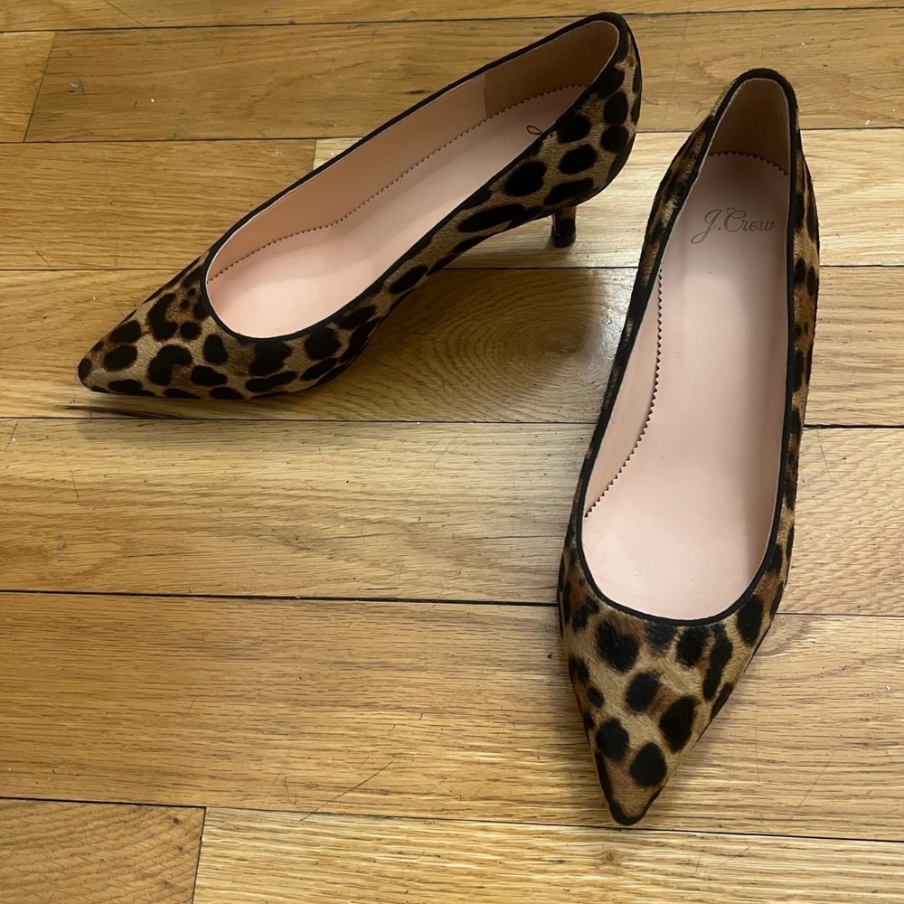 J.Crew Sophia Pumps Leopard Calf Hair Old Money Kitten Heel Mahogany NIB 8
